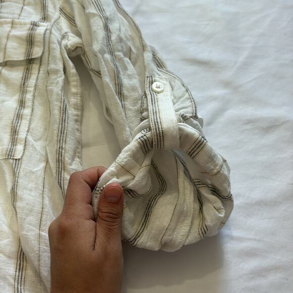 J.Crew Womens 2 Camp Collar Shirt Stripe Featherweight Linen Blend Gold Blouse - Picture 7 of 12